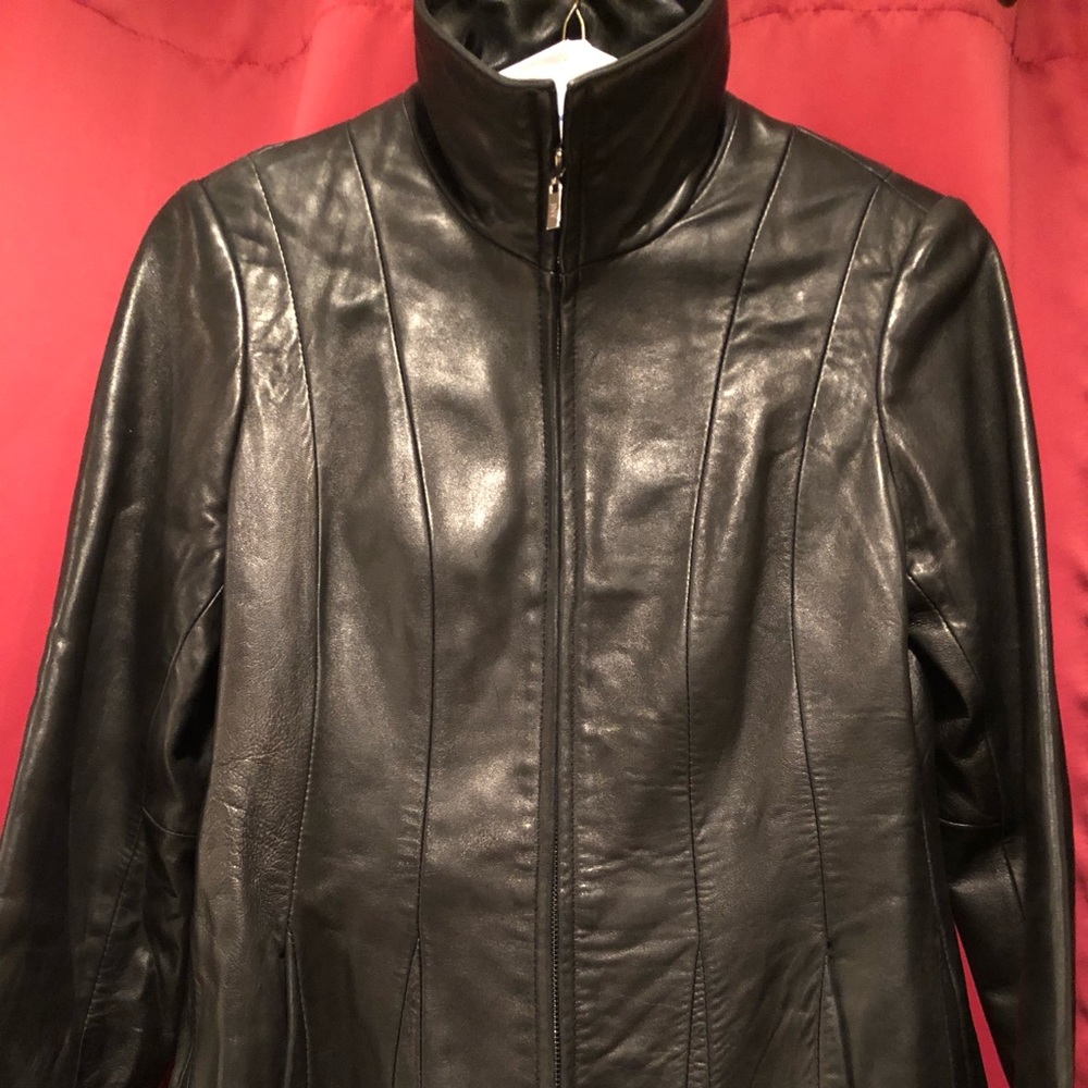 Jones of New York authentic black leather coat.